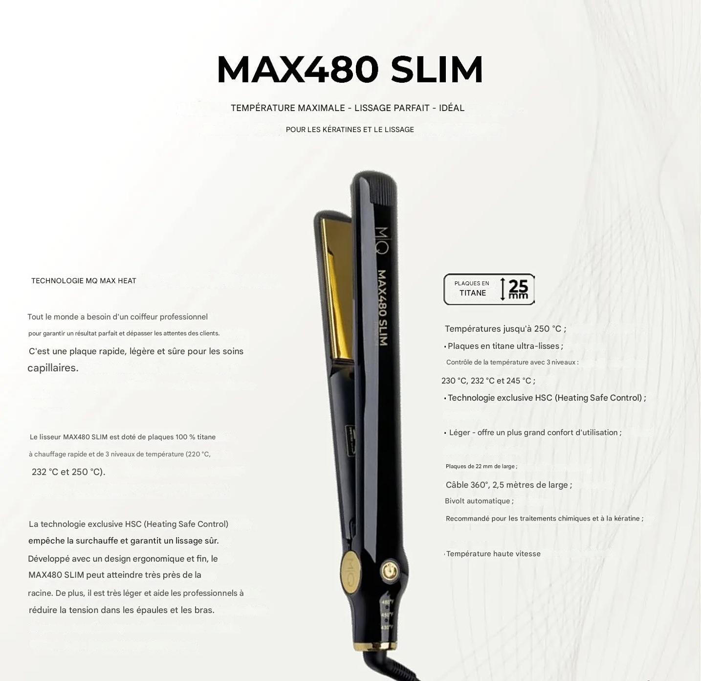 Lisseur professionnel MQ Max480 Slim Titanium