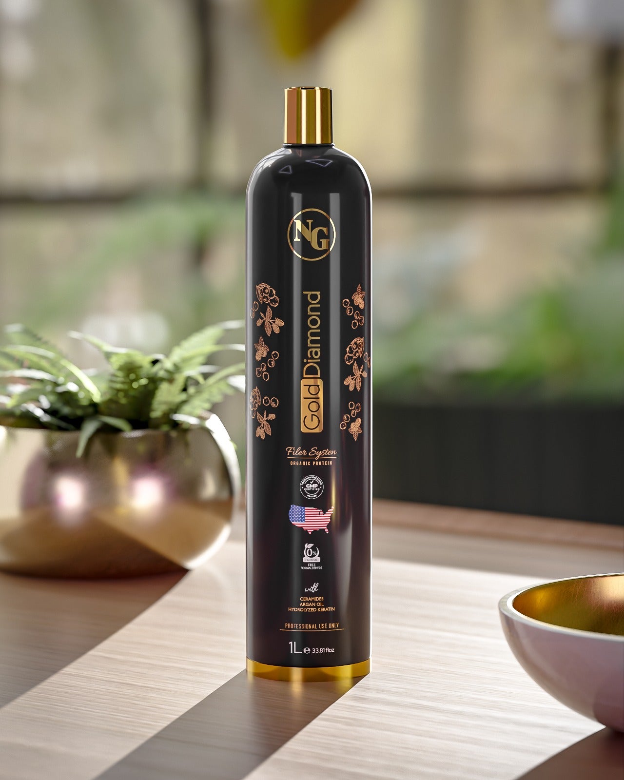 Gold Diamond Collagen 1L – Protéine Lissage Brésilien Sans Formol – Made in USA