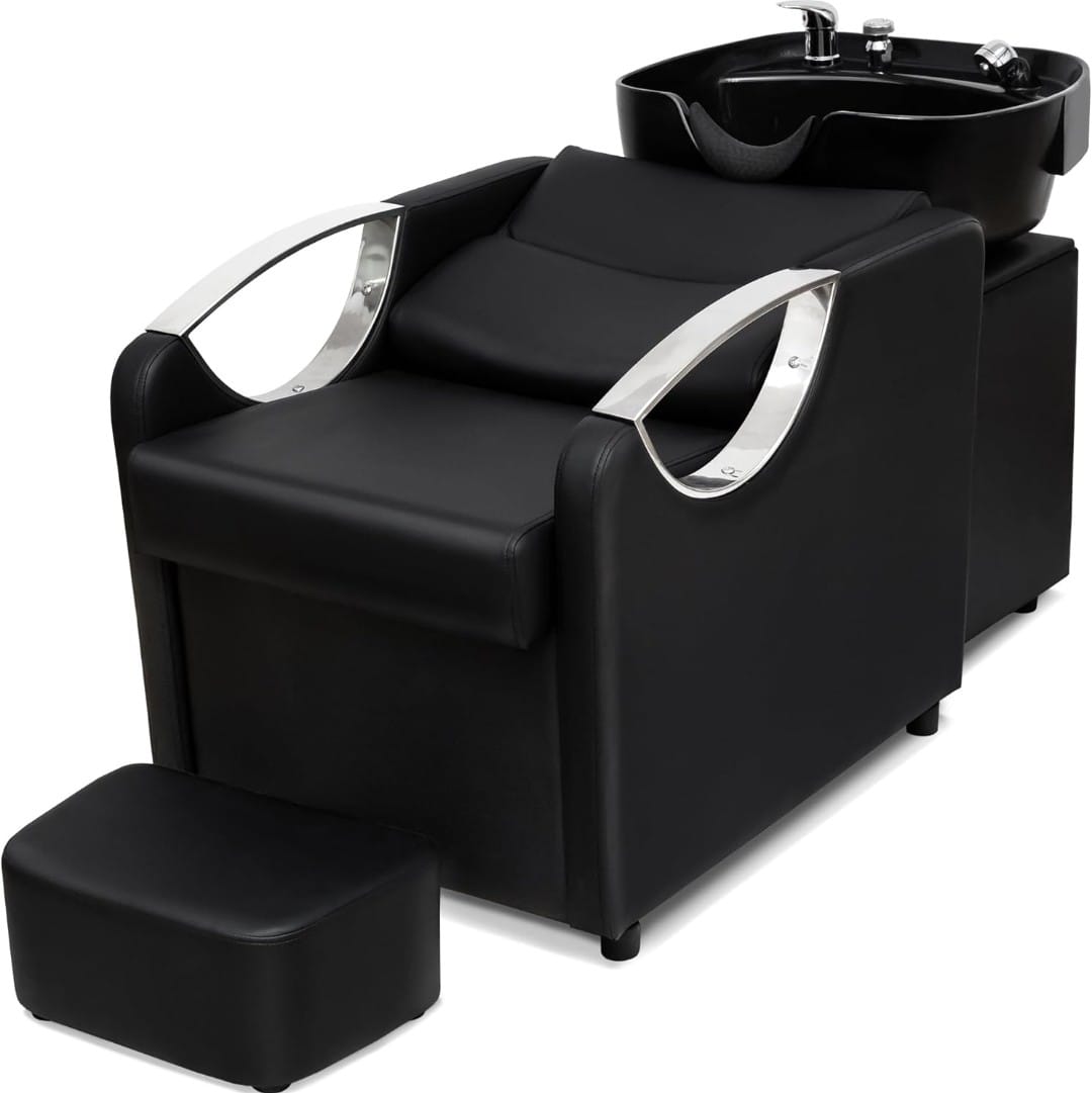 Axée sur le Confort et le Design Station de Lavage Luxe pour Salon de Coiffure – Cuir Premium et Finitions Chromées
