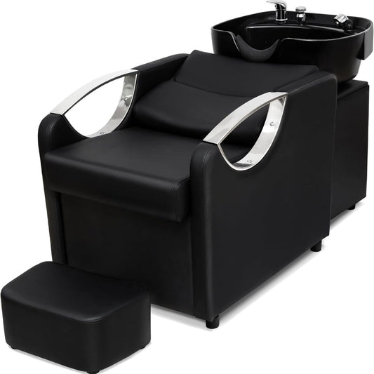 Axée sur le Confort et le Design Station de Lavage Luxe pour Salon de Coiffure – Cuir Premium et Finitions Chromées