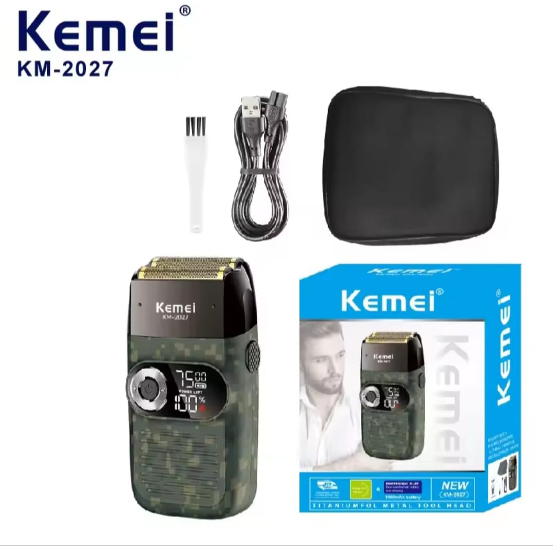 Rasoir Électrique Kemei KM-2027 – Tête en Titane, Écran LCD & 3 Vitesses Ajustables