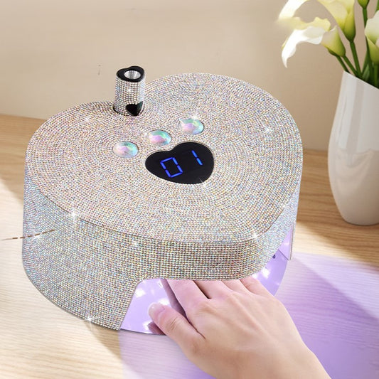 Lampe UV/LED Professionnelle Luxe Strass & Or Rose – Bouton Rotatif & Écran Digital HD – Séchage Ultra-Rapide