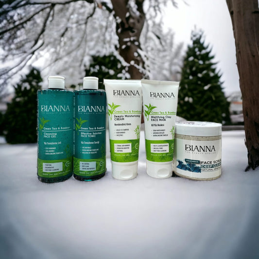 Gamme Complète : Set de Soins Visage Bianna - Thé Vert & Bambou - Routine Complète Purifiante & Hydratante.