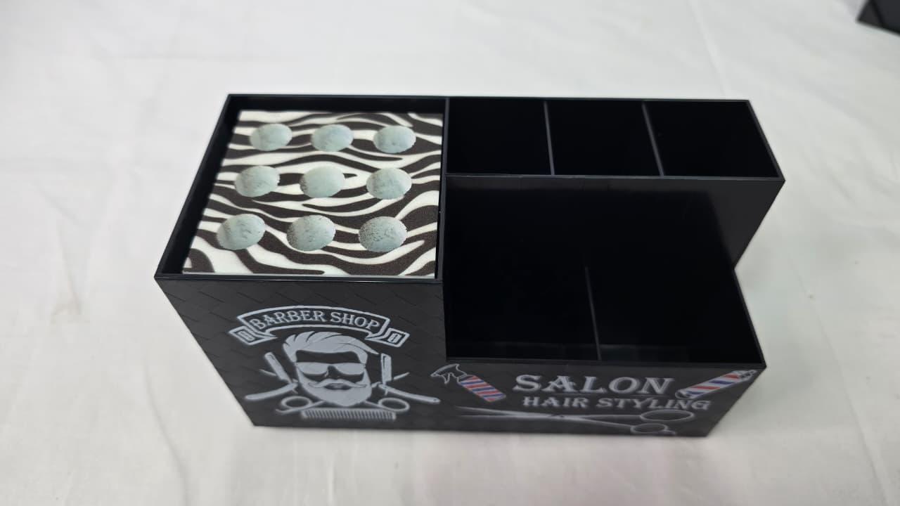 Organisateur Professionnel Salon Coiffure – Marbre Noir, Ciseaux & Peignes