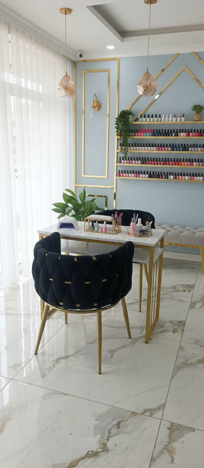 Table de Manucure Design Marbre & Or avec 2 Fauteuils