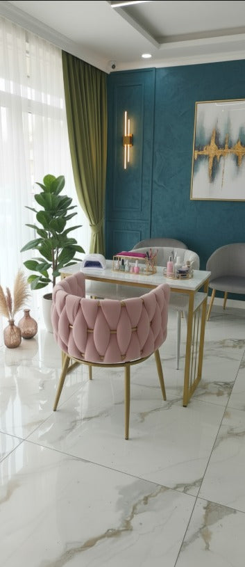 Table de Manucure Design Marbre & Or avec 2 Fauteuils