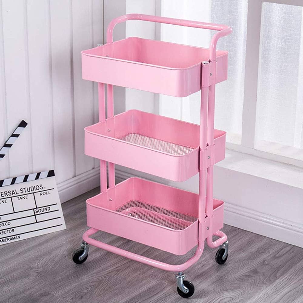 Chariot de Service à 3 Niveaux : Chariot de Rangement Professionnel à 3 Étages – Desserte sur Roulettes pour Salon de Coiffure & Esthétique – Noir Métallisé