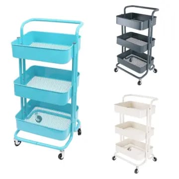 Chariot de Service à 3 Niveaux : Chariot de Rangement Professionnel à 3 Étages – Desserte sur Roulettes pour Salon de Coiffure & Esthétique – Noir Métallisé
